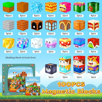 Magnetic Blocks Building Games Kids Toys for 3 4 5 6 7 8 9 10 11 12 13 Year Old Boys Girls (100 Count)