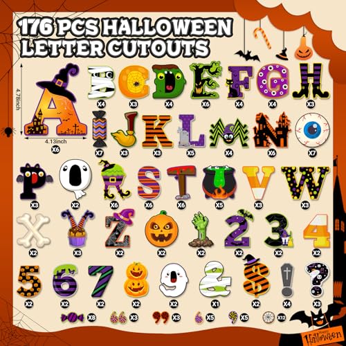 176 Pcs Halloween Bulletin Board Decorations Letters Numbers