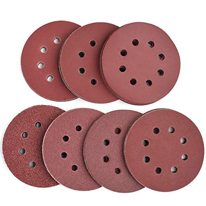 5-Inch 8-Hole Hook & Loop Sanding Discs 40-400 Mixed Grits, 105-Pack (105 Count)