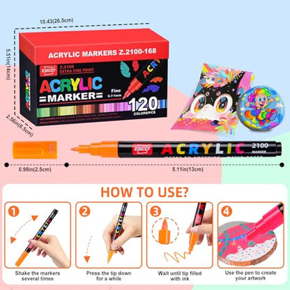 120 Colors Acrylic Paint Markers and ACRYLIAC PAINT PENS for Rock (120 Count)