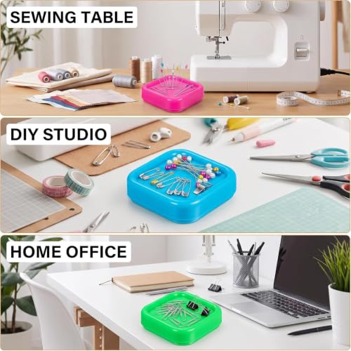 2Pcs Square Plastic Magnetic Pin Cushion Anti Loss Sewing Pin Needle Storage Holder Magnetic Push Pins Holder for Sewing Quilting DIY Projects