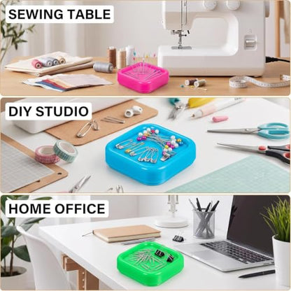 3Pcs Square Plastic Magnetic Pin Cushion Anti Loss Sewing Pin Needle Storage Holder Magnetic Push Pins Holder for Sewing Quilting DIY Projects