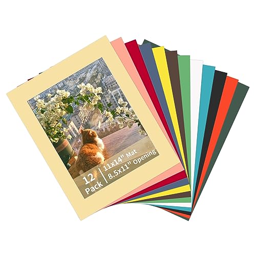 12 Packs Mixed Colors 11x14 Picture Frame Mats for 8.5x11 Photos