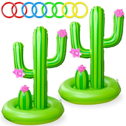 2 Pack Inflatable Luau Cactus Pool Ring Toss Game Set (10 Count)