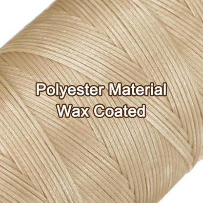 150D 0.8mm Flat Waxed Thread 284 Yards Polyester Leather Sewing Waxed String Hand Stitching Waxed Cord for Leather Stitching Sewing Bookbinding DIY Craft Light Khaki