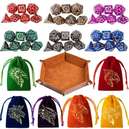 DND Dice Set 42 Pcs Polyhedral Dungeons and Dragons Rolling Dice for D&D RPG MTG Table Games Dice Bulk with Colorful Drawstring Bags and Dice Tray (49 Count)