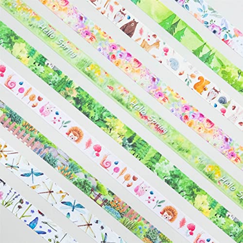 10 Rolls Four Seasons Washi Tape Set Green Grass Flowers Masking Decorative Tapes (10 Count)