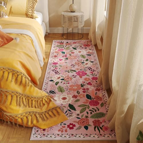 Runner Rug for Hallways Kitchen Rug Non Slip 2'6''x8' Washable Runner Rugs with Rubber Backing Soft Floral Carpet Runner for Hallways