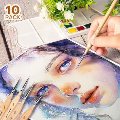 Miniature Paint Brushes 10pcs Detail Paint Brushes Flat Angle Filbert Fine Detail Brush Set for Acrylic