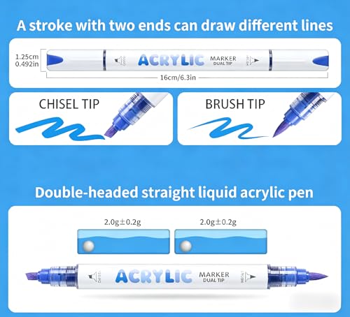 12 Colors Dual Tip Acrylic Paint Markers (12 Count)