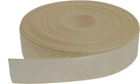 Polka Dot Grosgrain Ribbon 25 Yard Each Roll 100% Polyester (3/4", Beige) - Crafty Corner