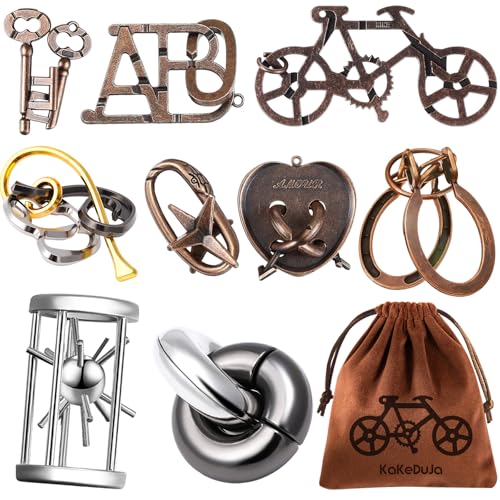 9 PCS Metal Brain Teaser Puzzles Disentanglement Puzzles Lock Puzzle Games Set Gift for Adults Teenagers Kids (72 Count)