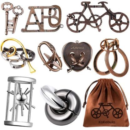 9 PCS Metal Brain Teaser Puzzles Disentanglement Puzzles Lock Puzzle Games Set Gift for Adults Teenagers Kids (72 Count)