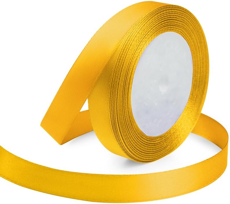 Yellow Ribbon 5/8 Inches x 25 Yards, Yellow Satin Fabric Silk Ribbon for Gift Wrapping, Bows Making, Floral Bouquets, Wreaths, DIY Handicrafts, Sewing Projects, Baby Shower and Wedding Party - Crafty Corner