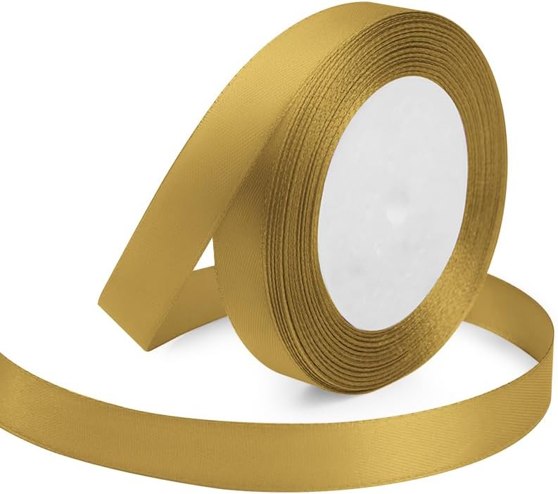 Golden Ribbon 5/8 Inches x 25 Yards, Golden Satin Fabric Silk Ribbon for Gift Wrapping, Bows Making, Floral Bouquets, Wreaths, DIY Handicrafts, Sewing Projects, Baby Shower and Wedding Party - Crafty Corner