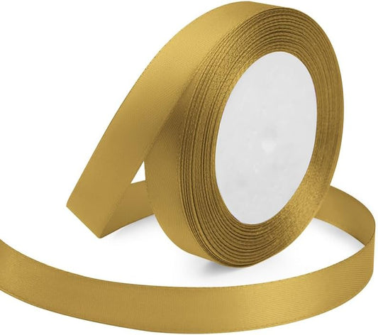 Golden Ribbon 5/8 Inches x 25 Yards, Golden Satin Fabric Silk Ribbon for Gift Wrapping, Bows Making, Floral Bouquets, Wreaths, DIY Handicrafts, Sewing Projects, Baby Shower and Wedding Party - Crafty Corner