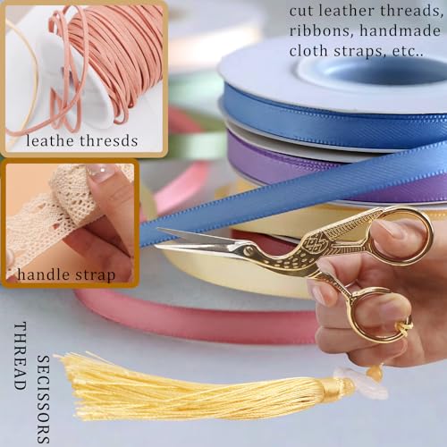 4.5Inch Bird Sewing Scissors Craft Threading Scissors with Leather Cover Tassel Stainless Steel Scissor for Embroidery Sewing Crafting Needlework DIY Artwork Housework