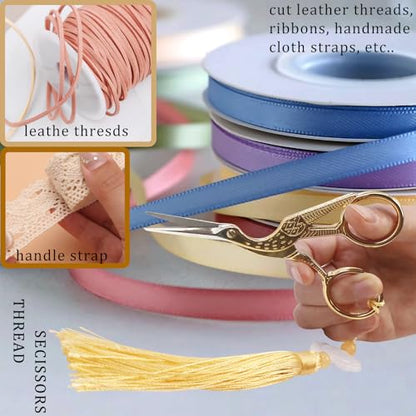 4.5Inch Bird Sewing Scissors Craft Threading Scissors with Leather Cover Tassel Stainless Steel Scissor for Embroidery Sewing Crafting Needlework DIY Artwork Housework