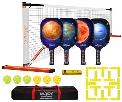 Pickleball Net and Fiberglass Paddle Set of 4