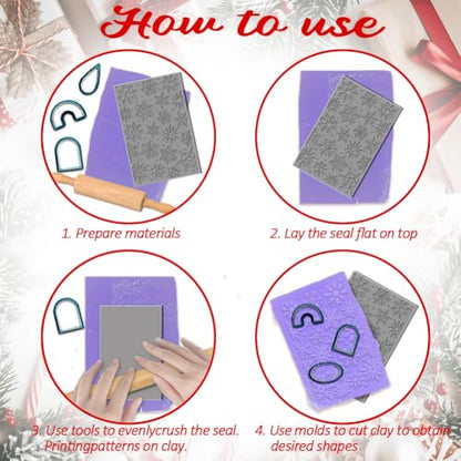 4PCS Christmas Polymer Clay Texture Sheets Set for Using with Clay Cutters (4 Count)