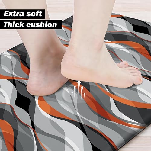 Kitchen Mats for Floor Modern Abstract kitchen rugs Grey and Orange Stripe Anti Fatigue Kitchen Mats Waterproof Floor Mats Cushioned Non (1295.5 sq inches)