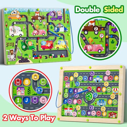 Magnetic Maze 2 in 1 Double Side Color and Number Maze Alphabet Puzzle Board for 3
