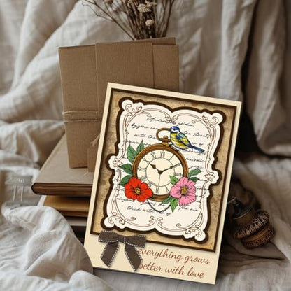 Vintage Clear Stamps for Card Making Flower and Bird Text Clear Stamps Retro Clock Clear Stamps for Scrapbooking Wish Words Rubber Transparent Seal Stamps for DIY Photo Album Crafting