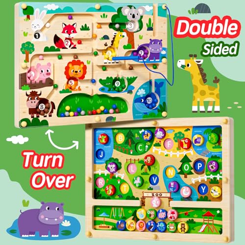 Magnetic Maze 2 in 1 Double Side Color and Number Maze Alphabet Puzzle Board for 3
