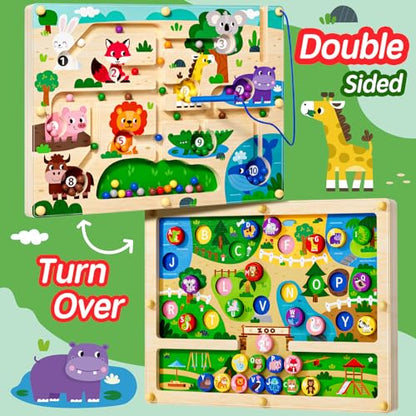 Magnetic Maze 2 in 1 Double Side Color and Number Maze Alphabet Puzzle Board for 3