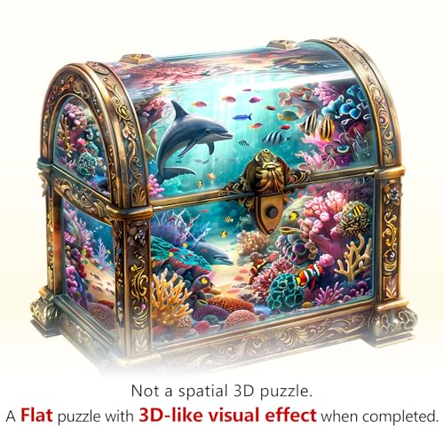 Wooden Puzzles Adults Treasure Chest Ocean Jigsaw 13.4*12.9in (260 Count)