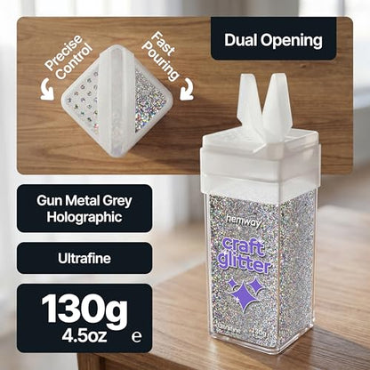 Craft Glitter Shaker Gun Metal Grey Holographic 130g Ultrafine (4.5 Ounce)