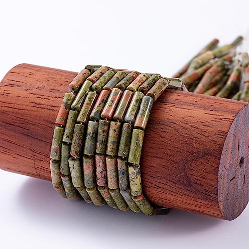 Natural Unakite Cylinder Tube Beads 4x13mm 38cm (28 Count)