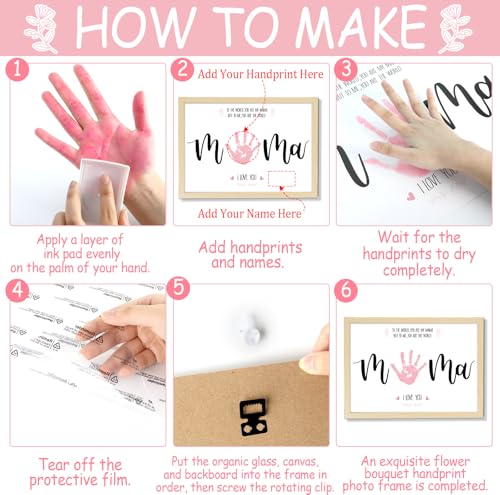 Mother's Day Handprint Art Craft DIY Kit Mother's Day Gifts from Daughter or Son Children Adults Handprint Keepsake with Wood Frame for Mom Grandma Birthday Holiday Activities 12x16 Inch