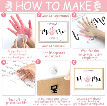 Mother's Day Handprint Art Craft DIY Kit Mother's Day Gifts from Daughter or Son Children Adults Handprint Keepsake with Wood Frame for Mom Grandma Birthday Holiday Activities 12x16 Inch