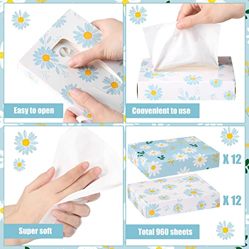 24 Packs 960 Sheets Tissue Cube Car Facial Boxes Disposable Facial Travel Tissues Holder Soft Watercolor Boxes 2 Ply 40 Sheets for Wedding Household Car Kitchen Bathroom (960 Count)