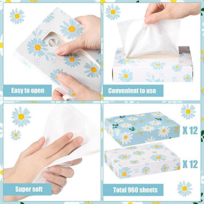 24 Packs 960 Sheets Tissue Cube Car Facial Boxes Disposable Facial Travel Tissues Holder Soft Watercolor Boxes 2 Ply 40 Sheets for Wedding Household Car Kitchen Bathroom (960 Count)