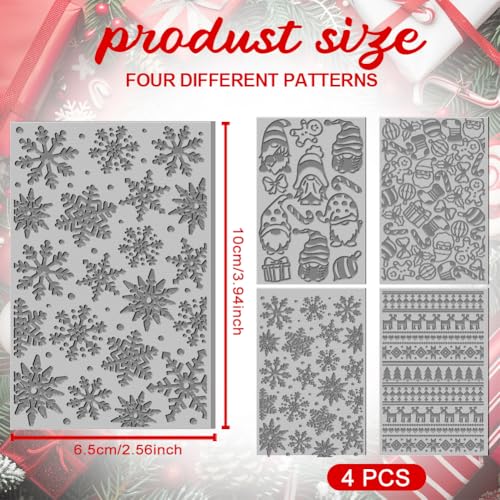 4PCS Christmas Polymer Clay Texture Sheets Set for Using with Clay Cutters (4 Count)