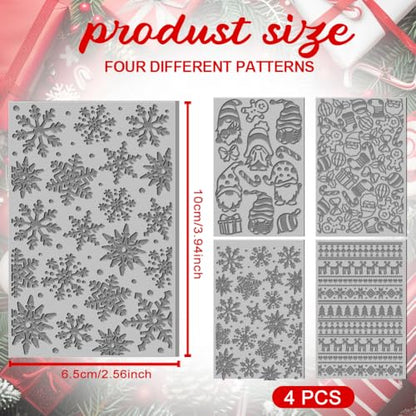 4PCS Christmas Polymer Clay Texture Sheets Set for Using with Clay Cutters (4 Count)