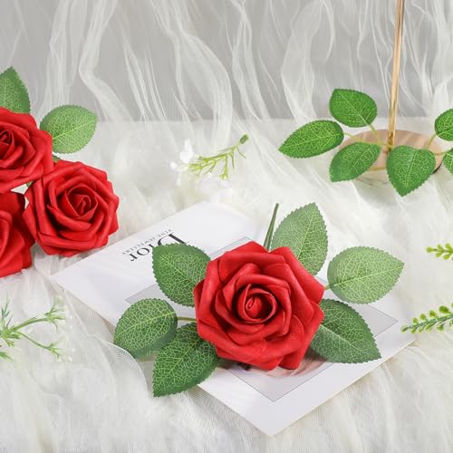 Red Rose 100pcs Real Looking Artificial Flowers w