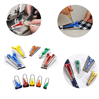 Bias Tape Maker Kits All 5 Sizes 6MM 9MM 12MM 18MM 25MM Binding Foot Craft Clips Awl Quilter's Pin Comes with 10pcs Multi (10 Count)