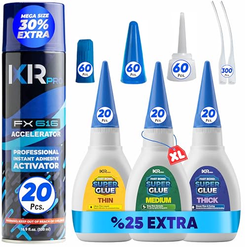 CA Glue with Activator 20x Thin Medium Thick Glue Kit 20x16.9oz Accelerator
