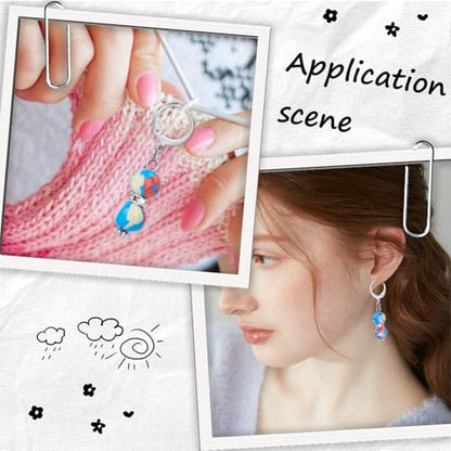 1 Box 20Pcs Stitch Markers Crochet Stitch Marker Cute Round Polymer Clay Beads Charms Clip On Removable Leverbacks Zipper Pull Charm Locking Knitting Markers for Yarns DIY Sewing Quilting (20 Count)