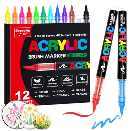 12 Colors acrylic paint markers for stones (12 Count)