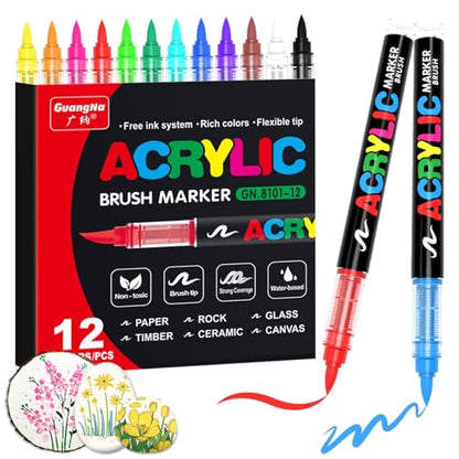12 Colors acrylic paint markers for stones (12 Count)