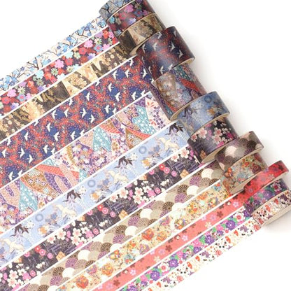 12 Rolls Kyoto Charm Washi Tape Set Japanese Arts Adhesive Tapes Geometric Garden Decorative Masking Tape Sets for Craft (12 Count)