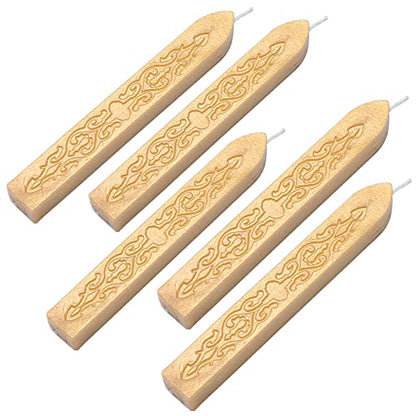 5Pcs Gold Sealing Wax Sticks with Wicks for Wax Seal Stamp (5 Count)