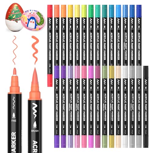 28 Colors Brush & Fine Tip Acrylic Paint Markers (28 Count)