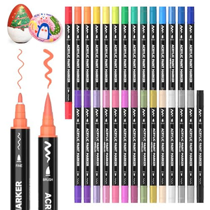 28 Colors Brush & Fine Tip Acrylic Paint Markers (28 Count)
