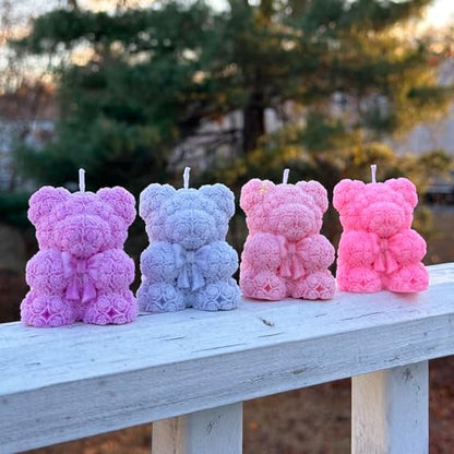 2 Pack Mini 3D Rose Bear Silicone Molds for Candle Resin Chocolate DIY