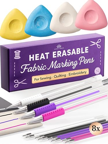 4x Tailors Chalk + Heat Erasable Fabric Marking Pens for Sewing (16 Count)